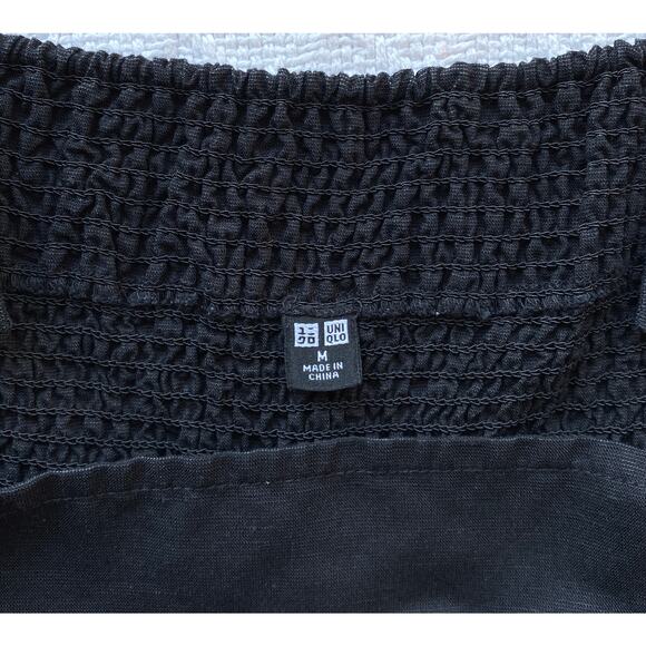 Uniqlo Linen Blend Wide Leg Jumpsuit Black Adjustable Straps Smocked Back Size M - Picture 8 of 11